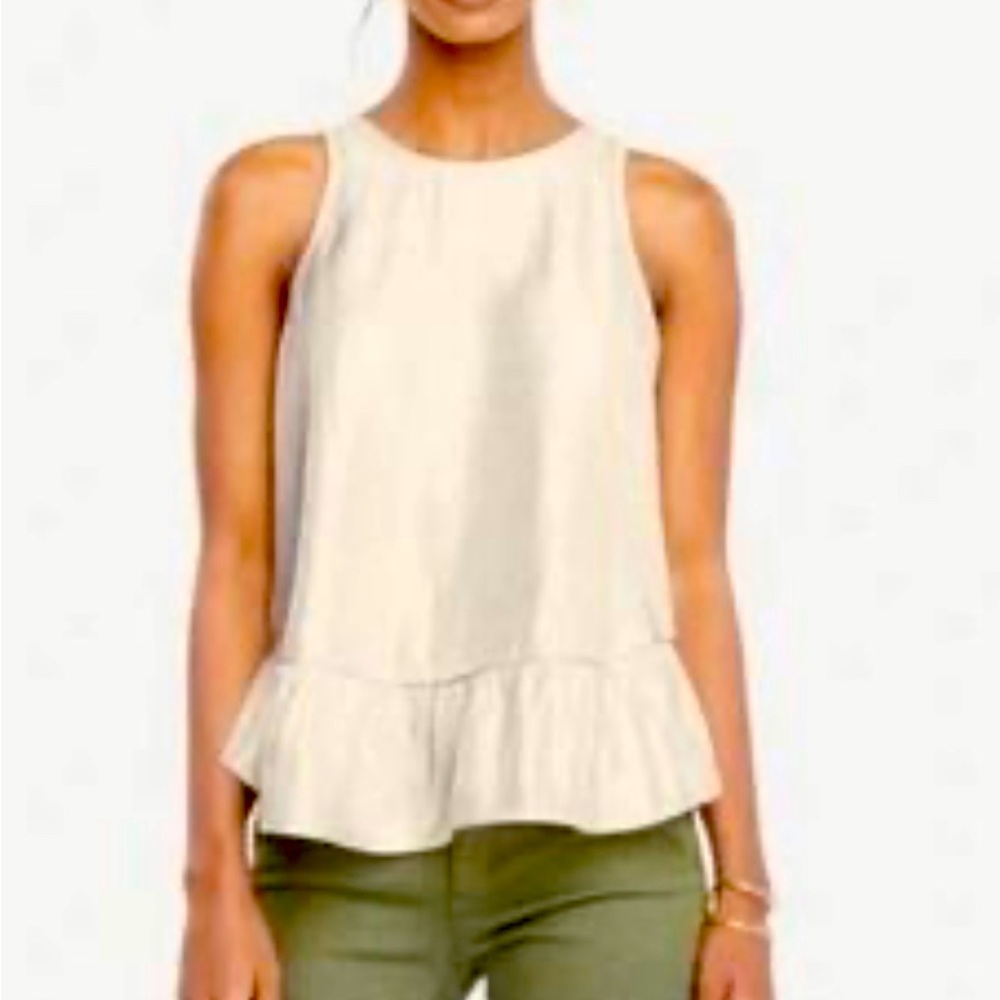 Ann Taylor Metallic Shimmer Peplum Tank Top Medium Ruffle Cream/Gold